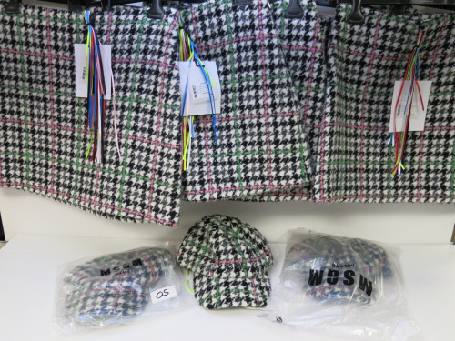 8 x MSGM Milano Wool & Fibre Skirt in Black, White, Green & Pink Pin Stripe, Size (38/38/40/40/42/42/44/46), RRP £265.00 & 3 x Matching Hats £145.00 each.