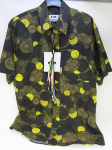 5 x MSGM Milano Short Sleeve Camicia Shirt in Dark Green with Black & Yellow Coin Pattern, Cotton, Size (39/40/41/42/43), RRP £325, Total RRP £1625.00