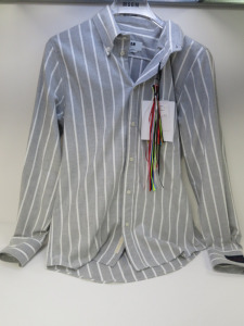 3 x MSGM Milano Long Sleeve Camicia Shirt in Grey & White Stripe with M Motif, Size (39/40/43), RRP £280, Total RRP £840.00