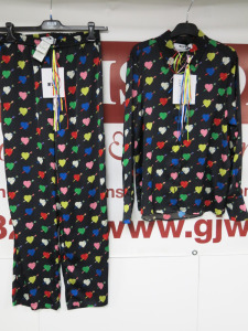 20 x MSGM Milano Abito Dresses, Long Sleeve Shirts & Matching Pants/Trousers in Black with Coloured Heart Detail to Include: 7 x Shirts, RRP £325, 6 x Dresses, RRP £465, 7 x Pants, RRP £295 in Assorted Sizes. Total RRP £7130.00