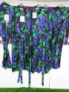 5 x MSGM Abito Long Dress in Purple, Black & Green Swirl Effect Detail, Size (38/40/42/44/46), RRP £645. Total RRP £3225.00.