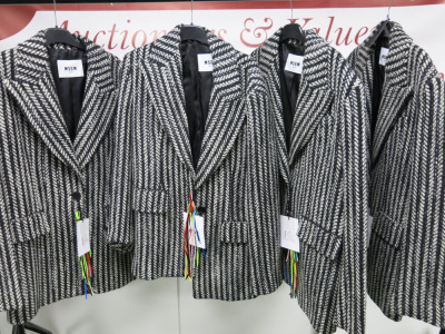 4 x MSGM Milano Cappotto Coat in Black & White, Size (36/38/42/44), RRP £680, Total RRP £