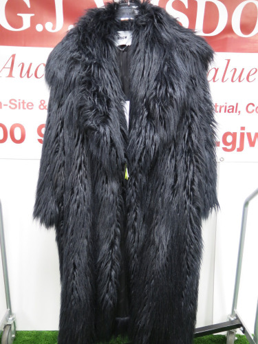 MSGM Milano Cappotto Long Coat, Furry Black, Size 42, RRP £1795.00.