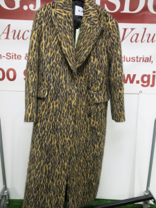 MSGM Milano Cappotto Long Coat in Faux Leopard Print, Size 36, RRP £940.00.