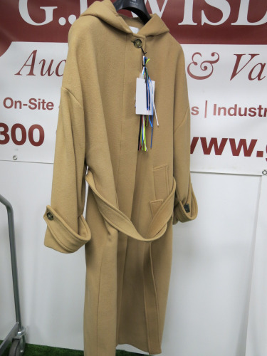 MSGM Milano Cappotto Coat in Camel with Hood & Belt, Virgin Wool, Size 38, RRP £840.00.