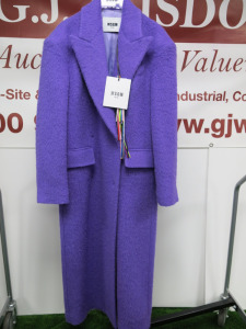 MSGM Milano Cappotto Long Coat In Purple, Size 36, RRP £895.00.