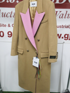 MSGM Milano MSGM Tailoring Cappotto Long Coat in Camel with Pink Lapel, Size 36, RRP £895.00.