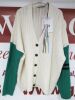 MSGM Milano, Cream Maglia Button Up Cardigan with Green Arms, Lana Wool & Kashmir, Size M, RRP £425.00. - 2