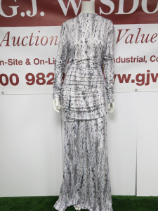 MSGM Milano Abito Long Dress in White & Black Fur Pattern, Size 38, RRP £825.00.