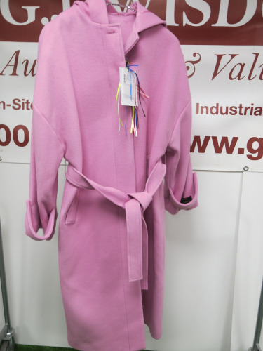 MSGM Milano Cappotto Coat in Pink with Hood & Belt, Virgin Wool, Size 40, RRP £840.00.