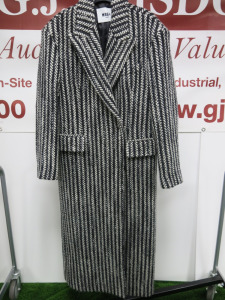 MSGM Milano Cappotto Long Coat in Black & White, Size 36, RRP £895.00.