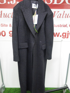 MSGM Milano Cappotto Long Coat in Black, Size 42, RRP £895.00.