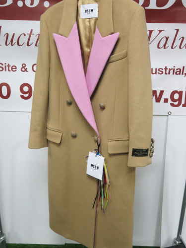 MSGM Milano MSGM Tailoring Cappotto Long Coat in Camel with Pink Lapel, Size 38, RRP £895.00.