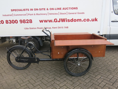 Bakfiets NL. Cargo Bike, Type Baby, S/N 6070 with Homemade Bespoke Wooden 2 Door Point Of Sale Box. Size of Box H47 x W132 x D75cm.