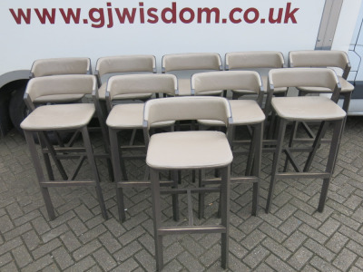 10 x Ton Bar Stools with Bent Wood Back & Light Grey Faux Leather Upholstered Seat, Size H82cm.