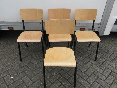 4 x Black Metal Framed Chair with Plywood Back & Seat.