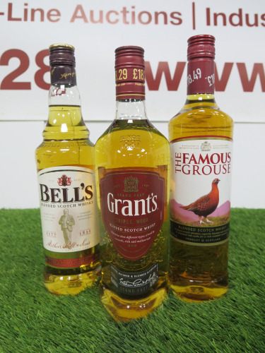 3 x Bottles of Blended Scotch Whisky to Include: 1 x Famous Grouse, 1 x Grants & 1 x Bells, 70cl.