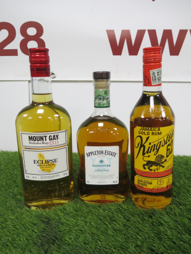 3 x Bottles of Rum to Include: 1 x Appleton Estate, 1 x Mount Gay & 1 x Kingston 62, 70cl.