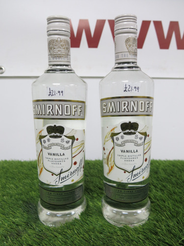 2 x Bottles of Smirnoff Vanilla Triple Distilled Flavoured Vodka, 70cl.