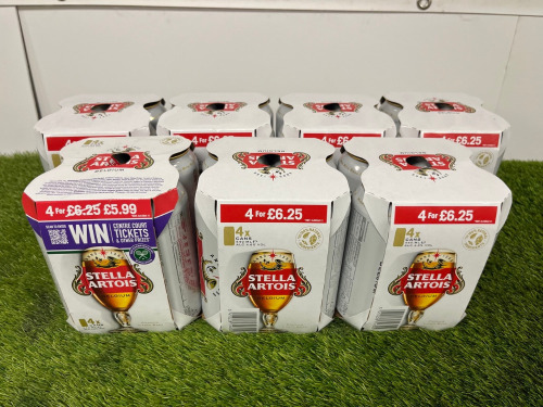 7 x Packs of 4 Cans of Stella Artois, 440ml.