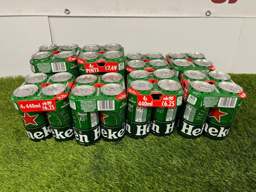 8 x Packs of 4 Cans of Heineken Beer to Include: 6 x 440ml & 2 x 568ml.