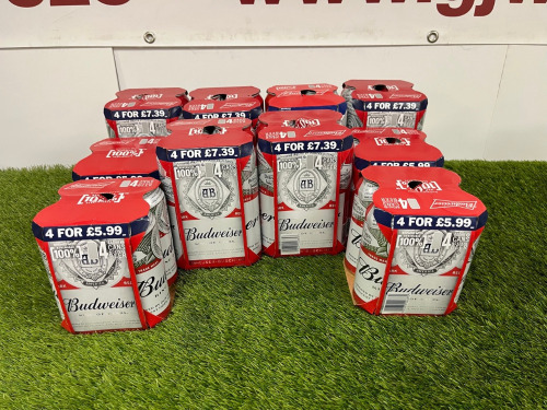 10 x Packs of 4 Cans of Budweiser to Include: 4 x 440ml & 6 x 568ml.