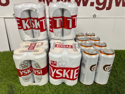 8 x Packs of Assorted Beer to Include: 6 x Packs of 4 Cans of Tyskie Beer, 500ml & 2 x Packs of 4 Cans of Carlsberg Premium Export Pilsner, 500ml.