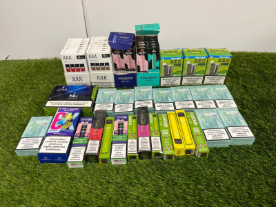 56 x Assorted Vapes in Assorted Flavours to Include: 3 x SKE Crystal 4 in 1, 16 x JUUL Pods, 11 x Lost Mary Disposable Pods, 16 x Geek Bar Disposable, 7 x Ghost, 2 x Kingston & 1 x Blu.