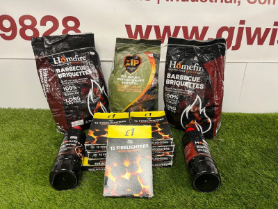 14 x Assorted BBQ Products to Include: 9 x Fire Lighters, 2 x Lighting Fluid, 3 x Briquettes.