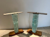 2 x Danny Lane Glass Sculpture & Wooded Table Pedestals (no tops). Size Height 69cm. - 2