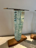 2 x Danny Lane Glass Sculpture & Wooded Table Pedestals (no tops). Size Height 69cm. - 3