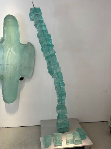 Danny Lane Glass Sculpture "I Lean" Low Iron Fuse Cast Glass, 2024. Size Height 250cm.