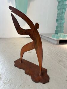 Danny Lane Steel Metalwork Sculpture 'Man Catching a Star' Maquette, Rusted & Waxed Forged Steel. Model for Wembley Park. Size Height 56cm.