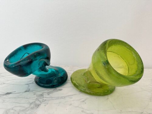 2 x Danny Lane Ladle Flip Vases in Coloured Glass. Size Height Approx 20cm.