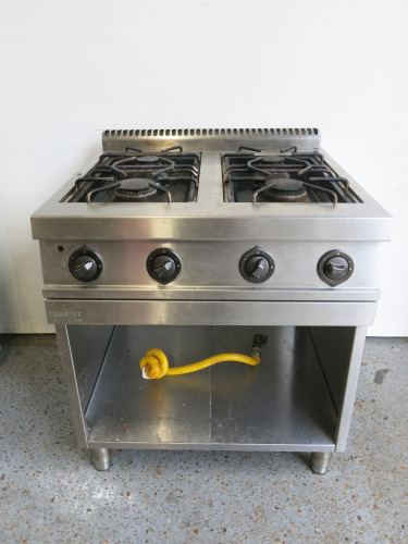 Charvet One Stainless Steel 4 Ring Gas Burner Top with Shelf Under, Model B00105. Size H90 x W80 x D75cm.