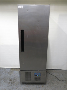 Polar Single Door Stainless Steel Upright Fridge, Model G590, S/N 5022491. Size H193 x W68 x D70cm.