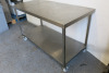 Stainless Steel Prep Table on Castors with Shelf Under, Size H90 x W150 x D70cm. - 2