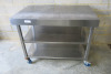 Stainless Steel Prep with 2 Shelves Under on Castors, Size H90 x W120 x D75cm