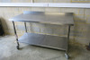 Stainless Steel Prep with Shelf Under on Castors, Size H90 x W150 x D70cm. - 2