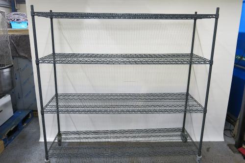 4 x Shelf Mobile Plastic Coated Wire Rack, Size H178 x W180 x D60cm.