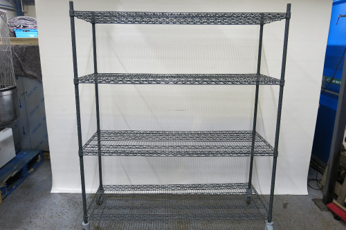 4 x Shelf Mobile Plastic Coated Wire Rack, Size H178 x W180 x D60cm.