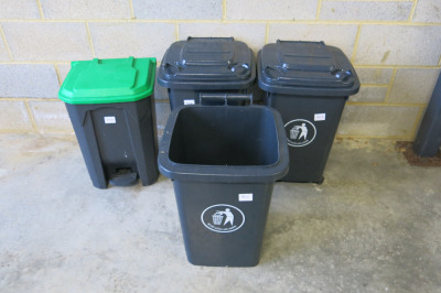 4 x Waste Bins to Include: 3 x Black (2 with castors) & 1 x Pedal Bin.