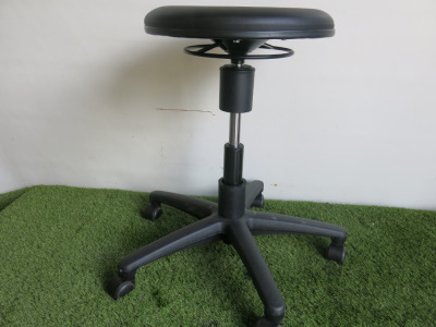 2 x Artikel Black Faux Leather Laboratory Height Adjustable Stools, Model 9468H.