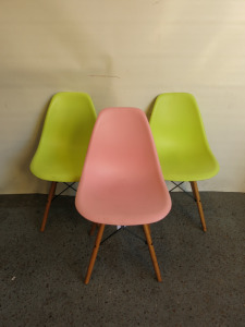 3 x Tulip Plastic Seats to Include: 2 x Lime & 1 x Pink.