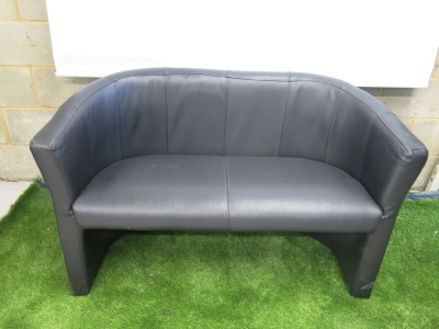 2 Seater Black Faux Leather Reception Sofa. Size H78 x W123 x D54cm.