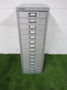 Bisley 15 Drawer Metal Cabinet, Size H86 x W28 x D38cm.