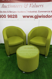 Set of Office Reception Furniture to Include: 2 x Tub Chairs in Green, 1 x Round Coffee Table & 1 x Cantilever Chair.