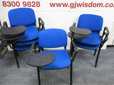 6 x School/College Blue Upholstered Stacking Chairs with Writing Tablet & Metal Cage.