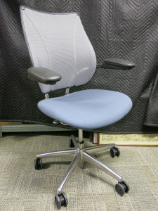 Humanscale Liberty Ocean Task Chair in Blue Fabric with Aluminium Frame.