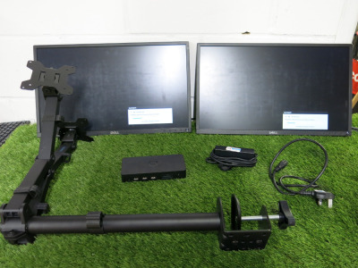 2 x Dell PC Monitors, Model P2217H with Dual Monitor Arm, Dell D3100 Docking Station & Power Supplies.